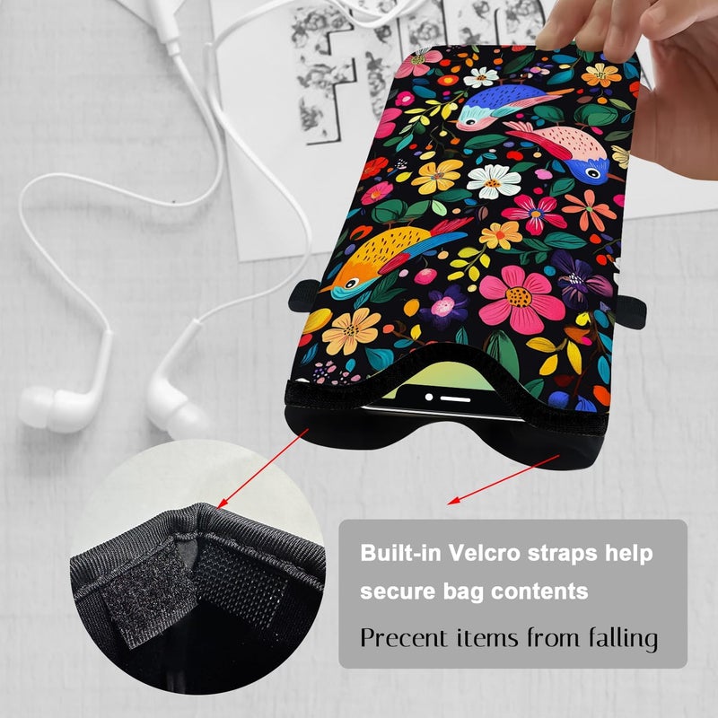 otilil Neoprene Cell Phone Sleeve Pouch Case Bag with Crossbody Strap Neck Lanyard for Women 7.1 X 3.9 in Flower Bird Pattern - Image 3
